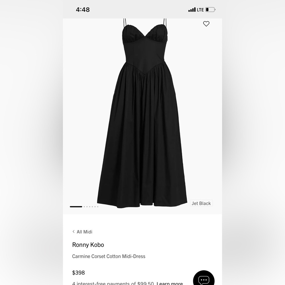 Ronny Kobo Jet Black Carmine Corset Cotton Midi Dress